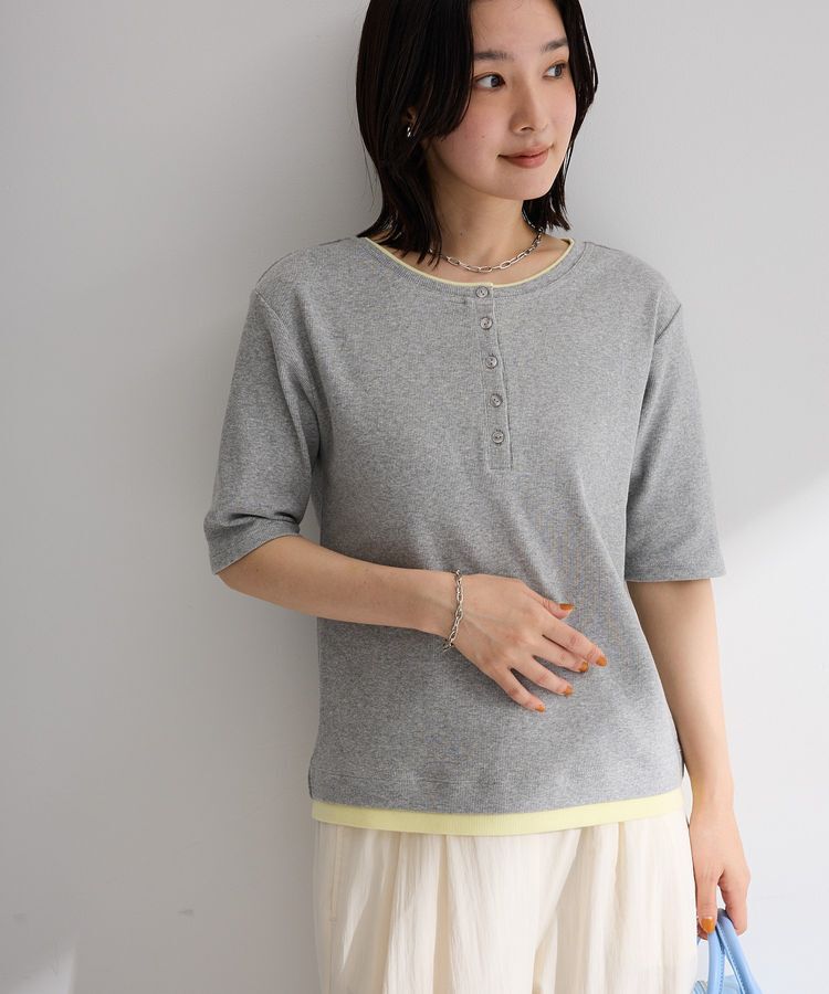 Green Parks「配色ヘンリーネック半袖プルオーバー」|Tシャツ・カットソー|