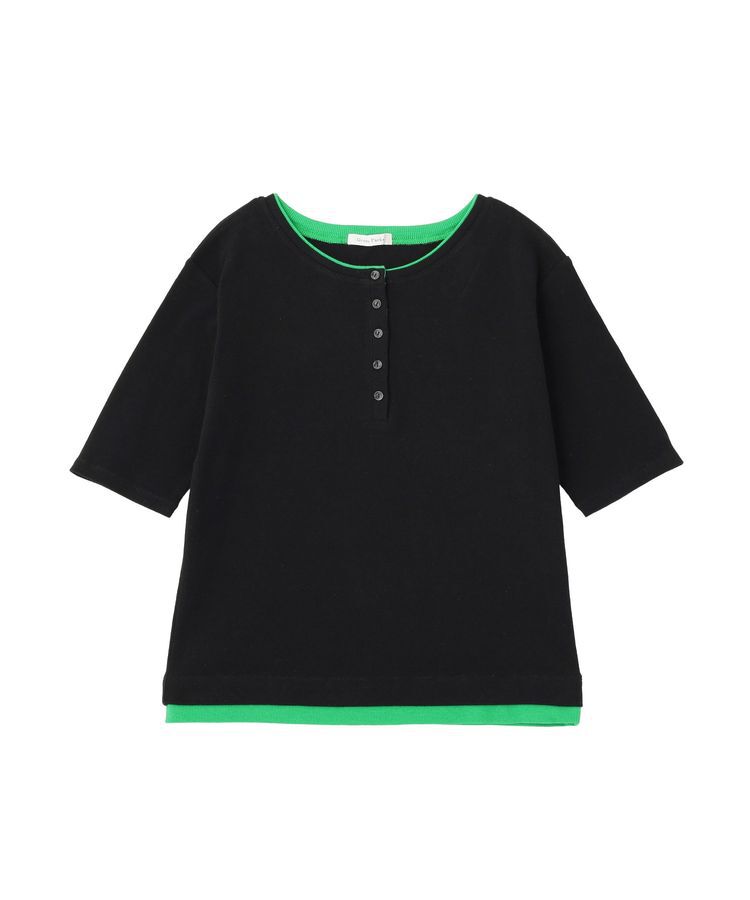 Green Parks「配色ヘンリーネック半袖プルオーバー」|Tシャツ・カットソー|Black
