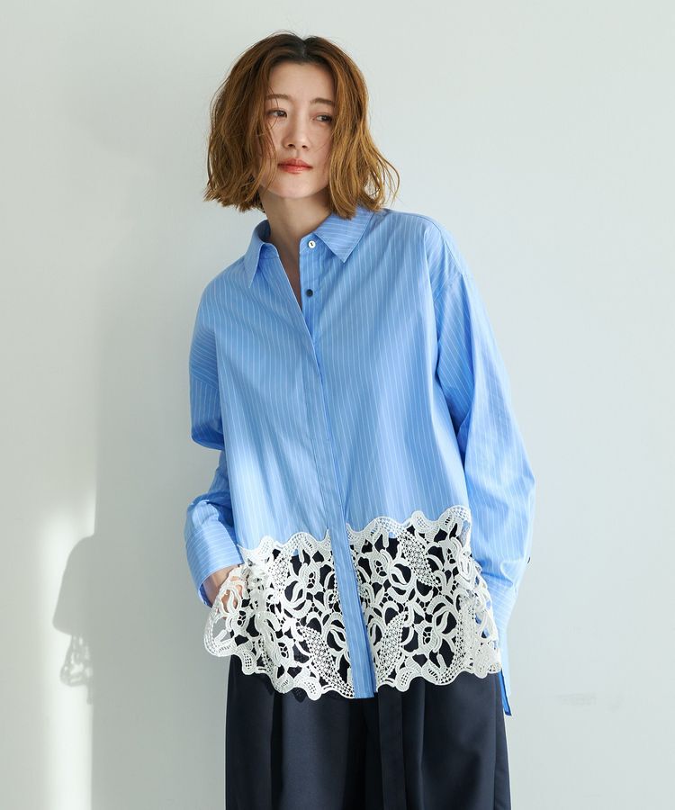 YECCA VECCA「レースヘムロングシャツ」|シャツ・ブラウス|