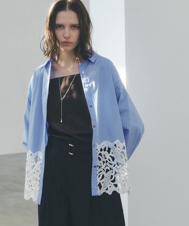 YECCA VECCA「レースヘムロングシャツ」|シャツ・ブラウス|Stripe