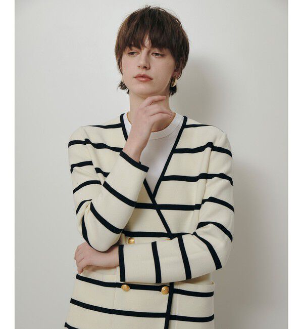 allureville「ガーターノーカラーニットジャケット」|カーディガン|