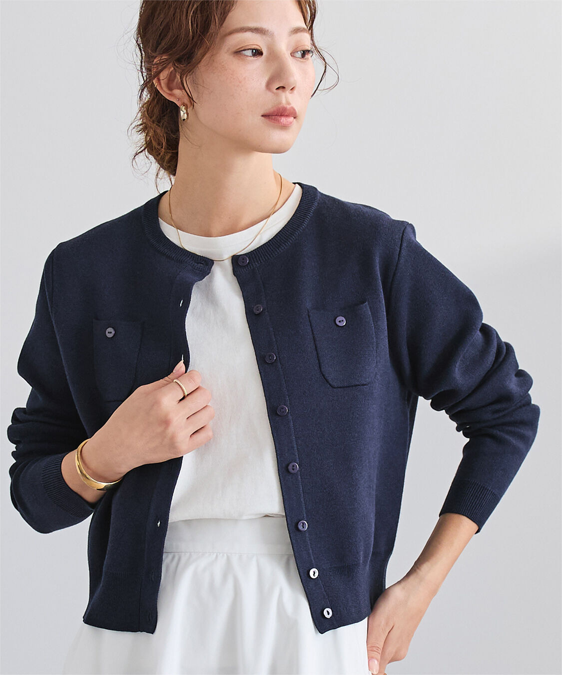 ur's「胸ポケットニットカーディガン」|ニット・セーター|ネイビー