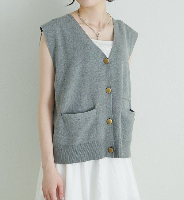  「【手洗い可能】ミラノリブニットジレベスト」|ニット・セーター|グレー