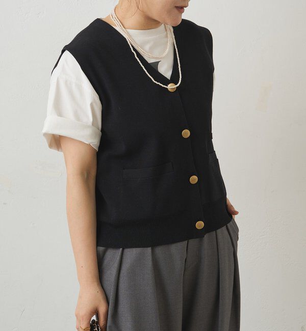  「【手洗い可能】ミラノリブニットジレベスト」|ニット・セーター|
