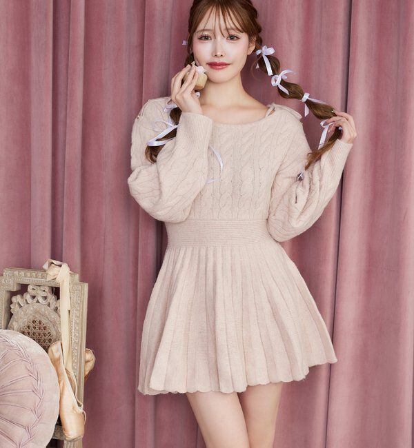  「ケーブルニットミニワンピ」|ワンピース|