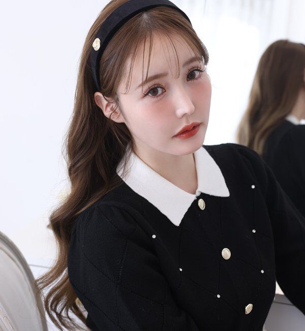  「配色ビジュー付ポロニット」|ニット・セーター|