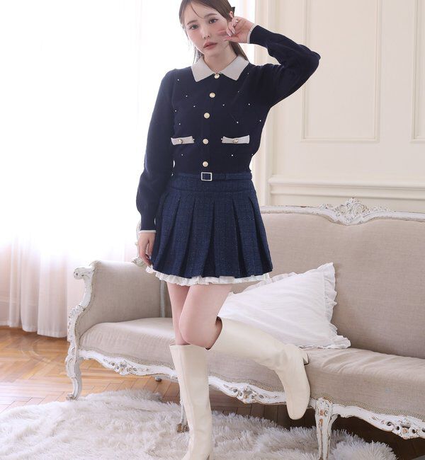  「配色ビジュー付ポロニット」|ニット・セーター|