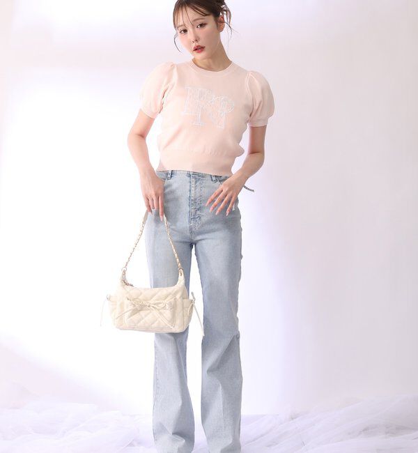  「【選べる4サイズ】サイドカットレース美脚ビジューデニム」|その他|