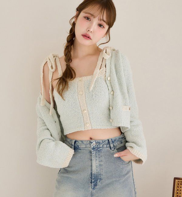  「【セットアップ可能】肩リボン配色ビスチェ」|ニット・セーター|