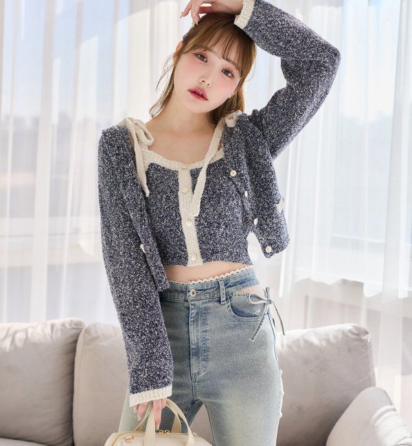  「【セットアップ可能】金ボタン配色カーディガン」|ニット・セーター|