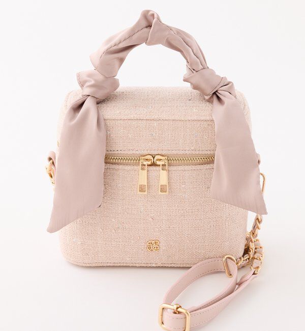  「ギャザーハンドルツイードバニティバッグ」|ショルダー・メッセンジャー|ピンク