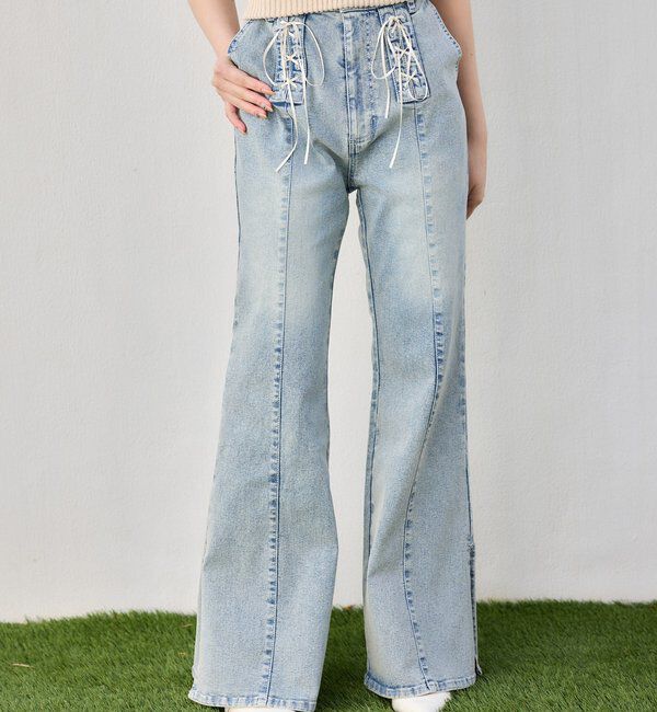  「【Denim Collection】レースアップデニムパンツ/SMサイズ展開あり」|その他|ブルー