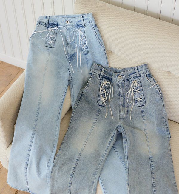  「【Denim Collection】レースアップデニムパンツ/SMサイズ展開あり」|その他|