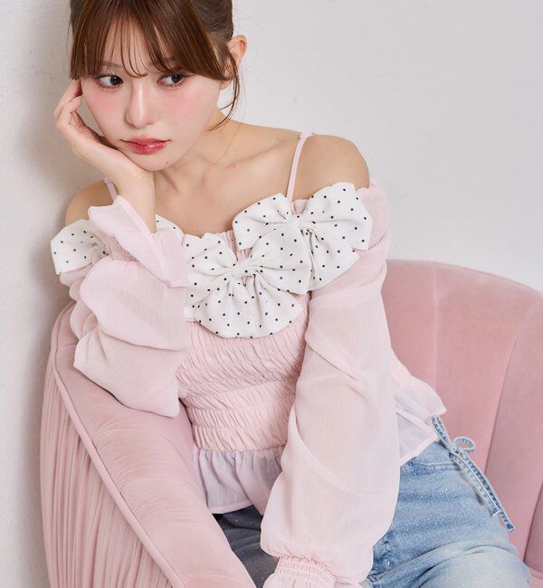  「シャーリングリボンブラウス」|シャツ・ブラウス|ピンク