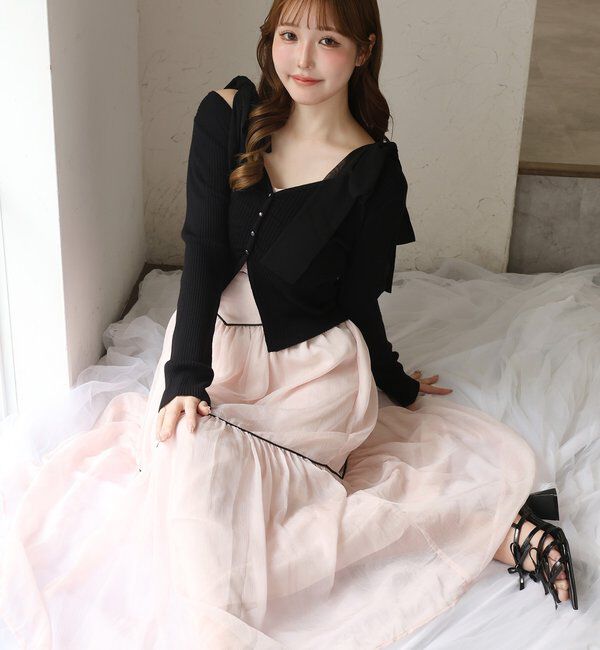  「カーディガンセット配色ワンピース」|ワンピース|