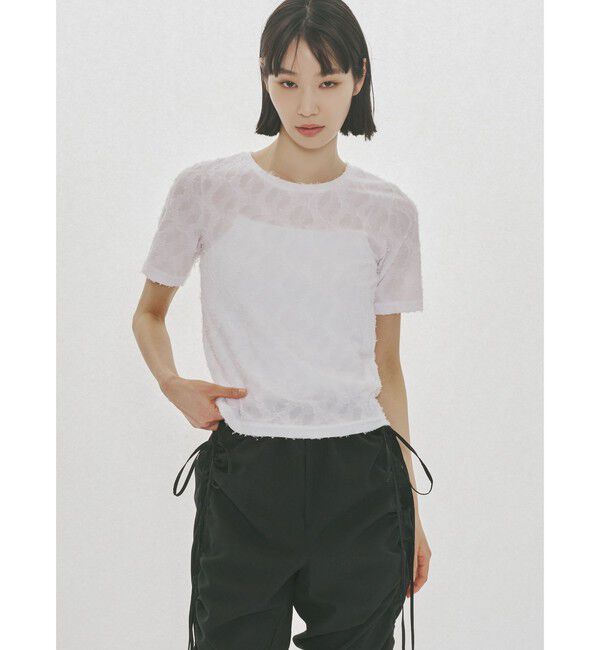 MIDIUMISOLID「MIDIUMISOLID for Ladies ジャカードクルーネックシアーインナー」|Tシャツ・カットソー|オフホワイト