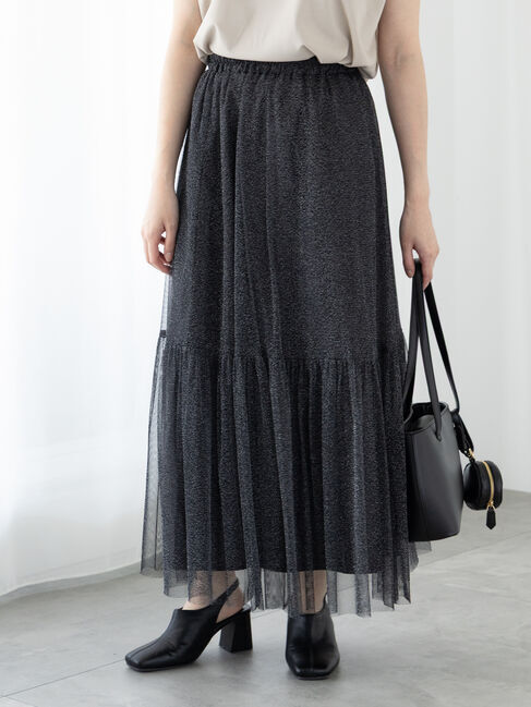 Te chichi TERRASSE「ラメチュールギャザースカート」|スカート|ブラック