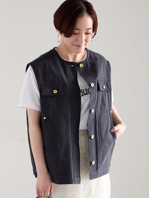Te chichi「ノーカラーワークベスト」|ダウンベスト・ベスト|ネイビー
