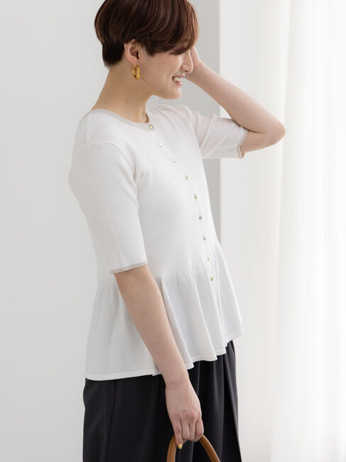 Te chichi「【調温】ペプラムハーフスリーブニット」|ニット・セーター|オフホワイト