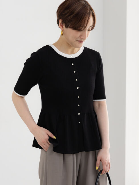 Te chichi「【調温】ペプラムハーフスリーブニット」|ニット・セーター|ブラック