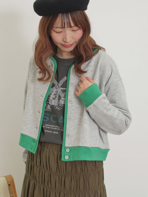 Samansa Mos2「◎配色スウェットカーディガン」|カーディガン|グレー