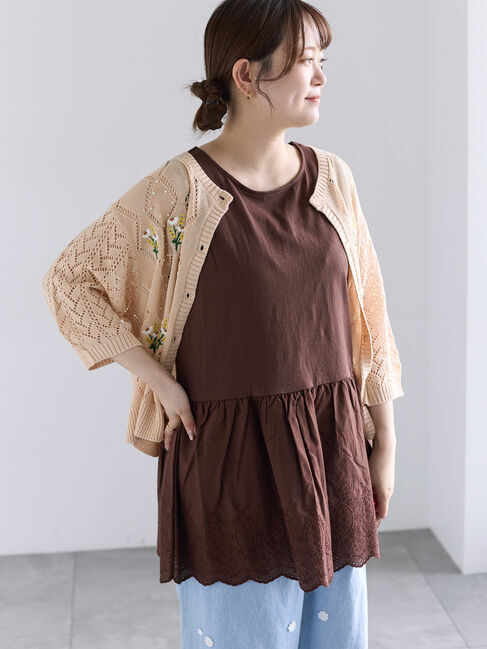Samansa Mos2「《新色追加》裾スカラップレースノースリーブインナー」|Tシャツ・カットソー|ダークブラウン