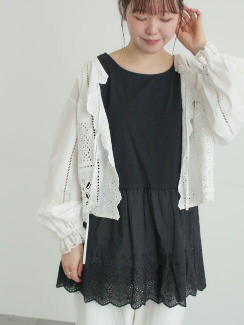 Samansa Mos2「《新色追加》裾スカラップレースノースリーブインナー」|Tシャツ・カットソー|ブラック