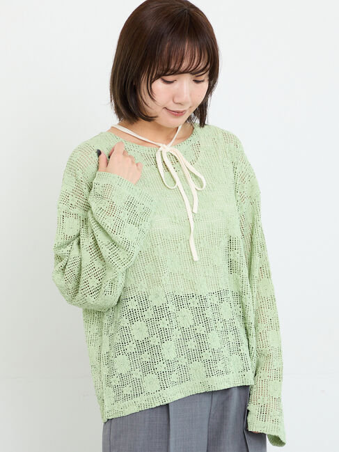 Samansa Mos2「透かし柄ふくれジャガードプルオーバー」|Tシャツ・カットソー|ミント