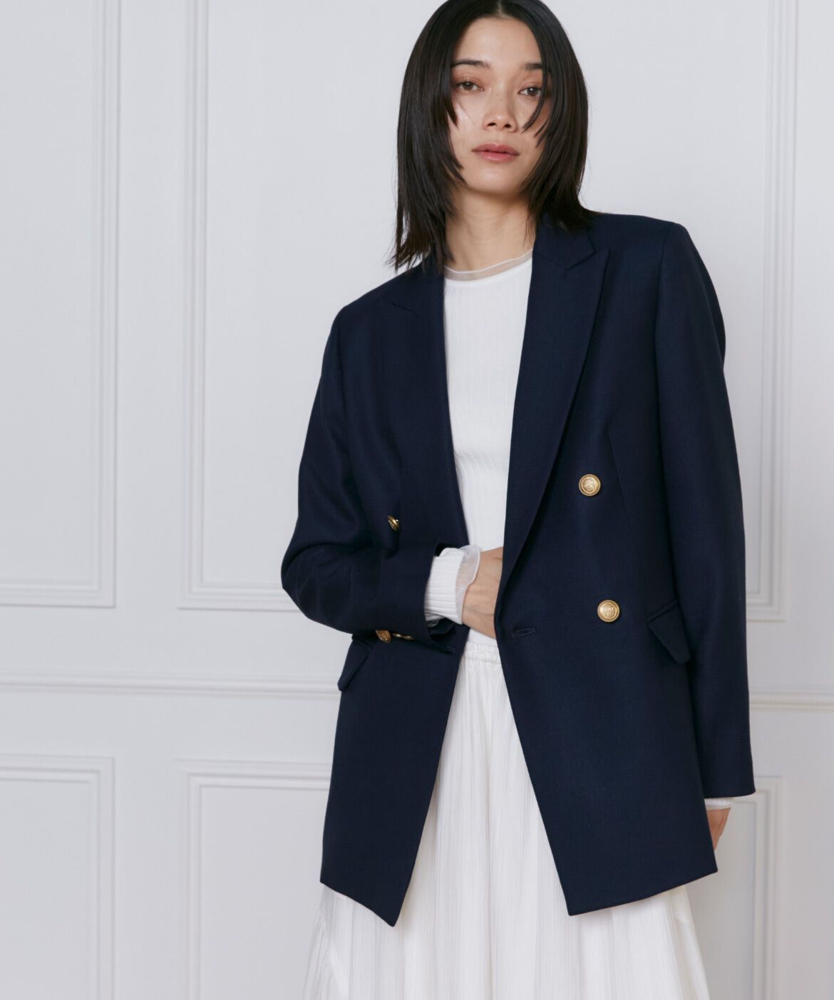 INED「《大きいサイズ》ダブルブレストジャケット」|テーラードジャケット|ネイビー