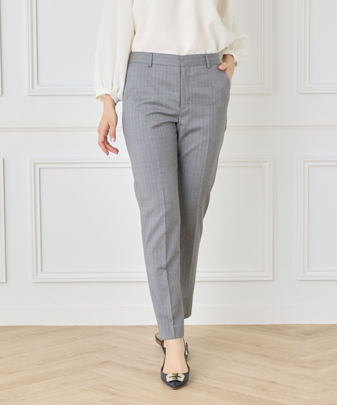 INED「《大きいサイズ》テーパードパンツ《CERRUTI》」|スラックス|