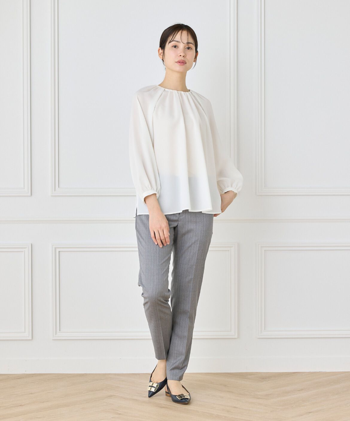 INED「《大きいサイズ》テーパードパンツ《CERRUTI》」|スラックス|