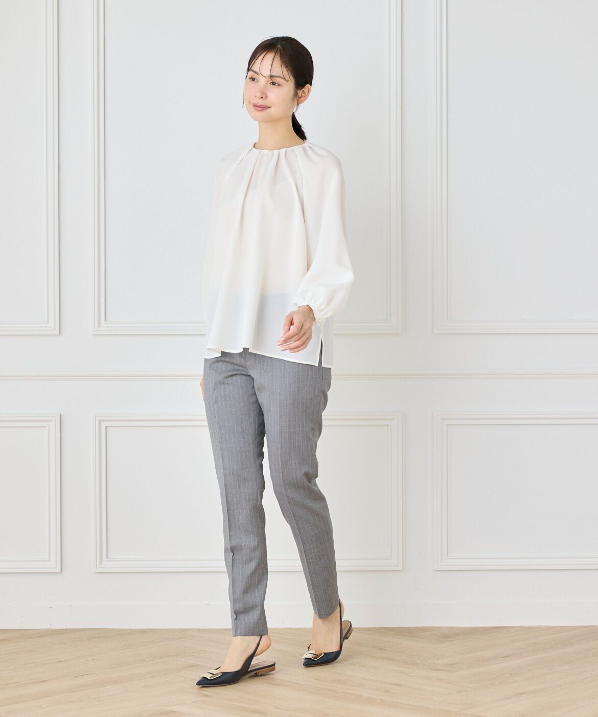 INED「《大きいサイズ》テーパードパンツ《CERRUTI》」|スラックス|