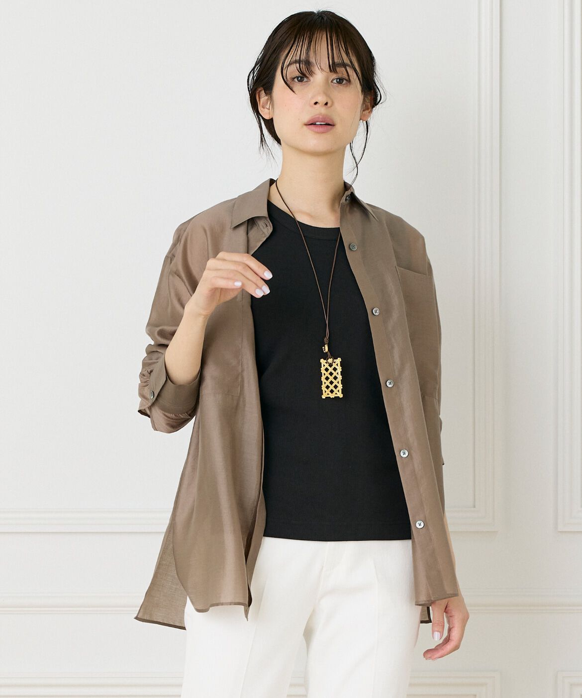 INED「《WEB限定カラー》オーガンジーシアーシャツ」|シャツ・ブラウス|モカチャ3