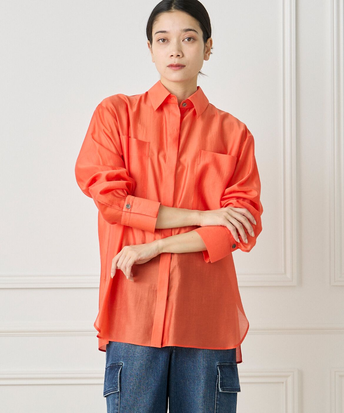 INED「《WEB限定カラー》オーガンジーシアーシャツ」|シャツ・ブラウス|オレンジ1