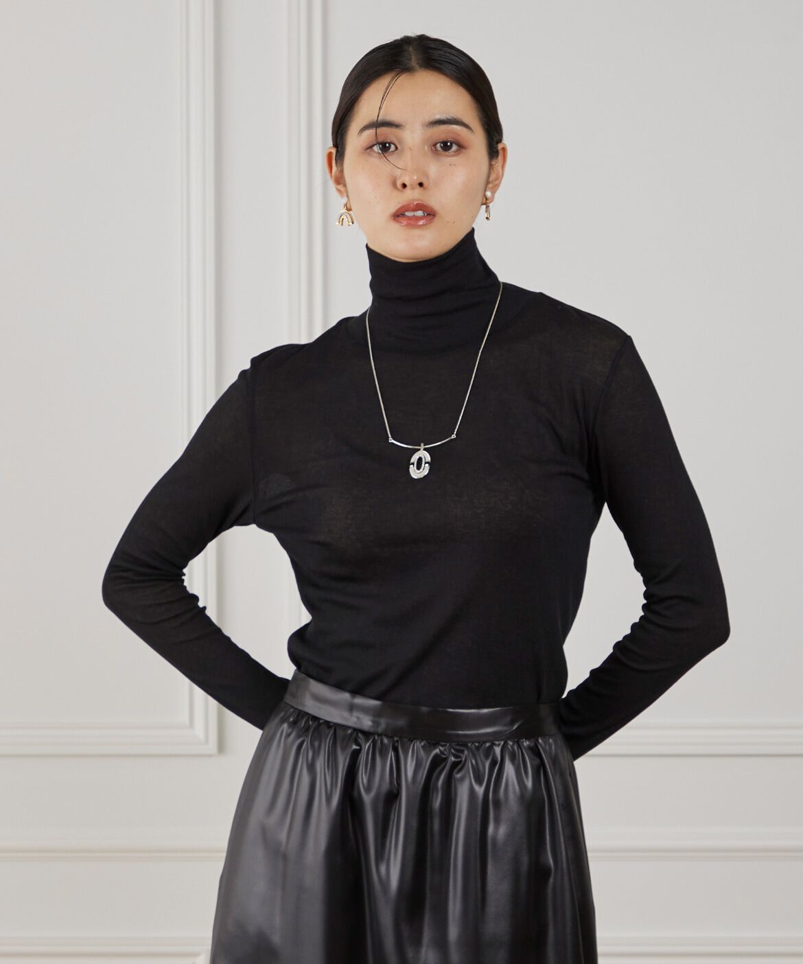 Le Souk「《大きいサイズ》シアーテレハイネックTシャツ」|Tシャツ・カットソー|ブラック