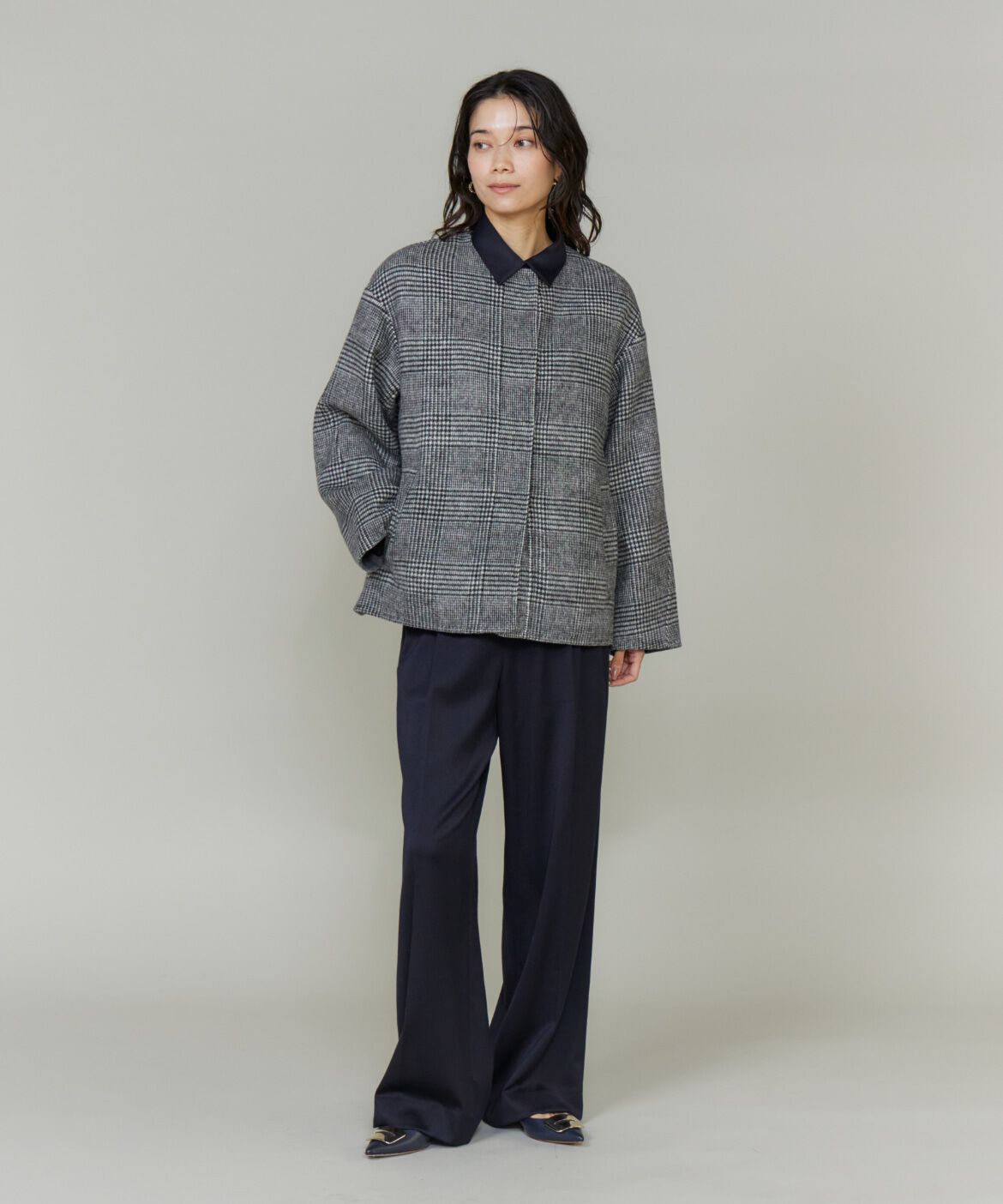 INED「ノーカラーショートコート」|ピーコート|