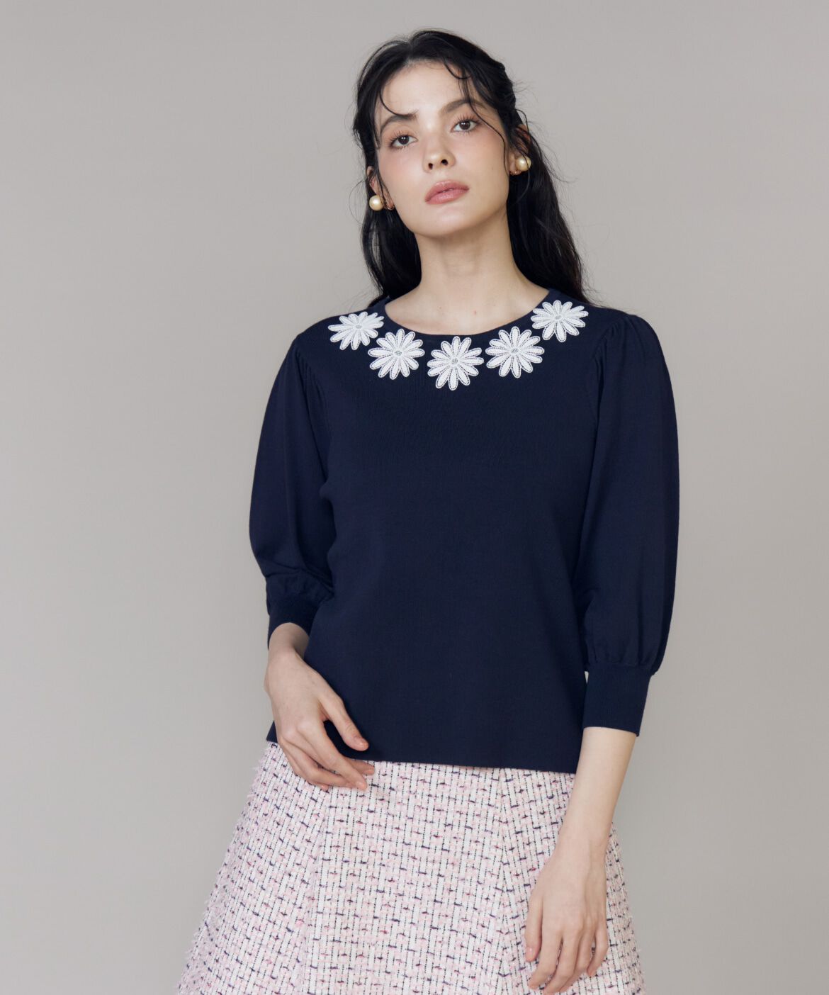 Maglie le cassetto「《大きいサイズ》モチーフレースニットプルオーバー」|ニット・セーター|