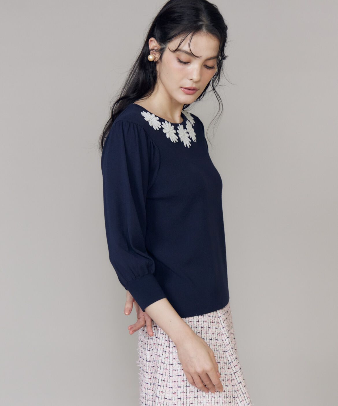 Maglie le cassetto「《大きいサイズ》モチーフレースニットプルオーバー」|ニット・セーター|