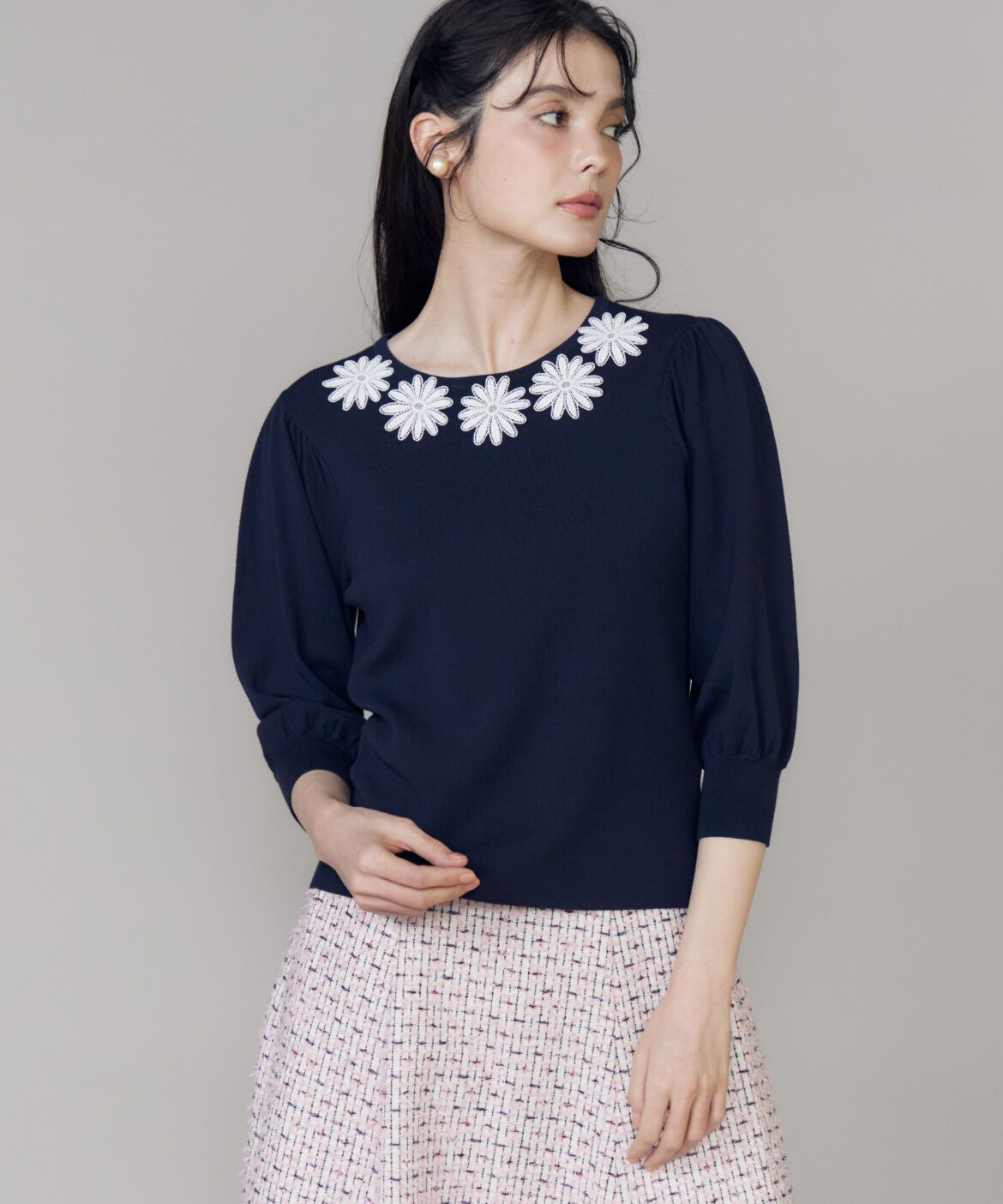 Maglie le cassetto「《大きいサイズ》モチーフレースニットプルオーバー」|ニット・セーター|