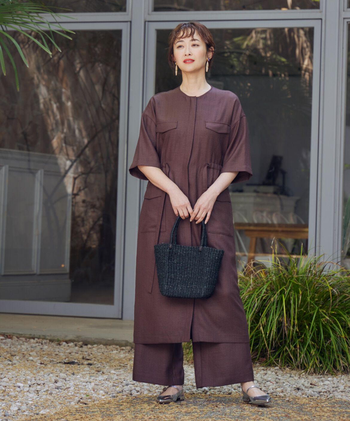 7-IDconcept.「《大きいサイズ》麻調ロングジレワンピース」|ワンピース|