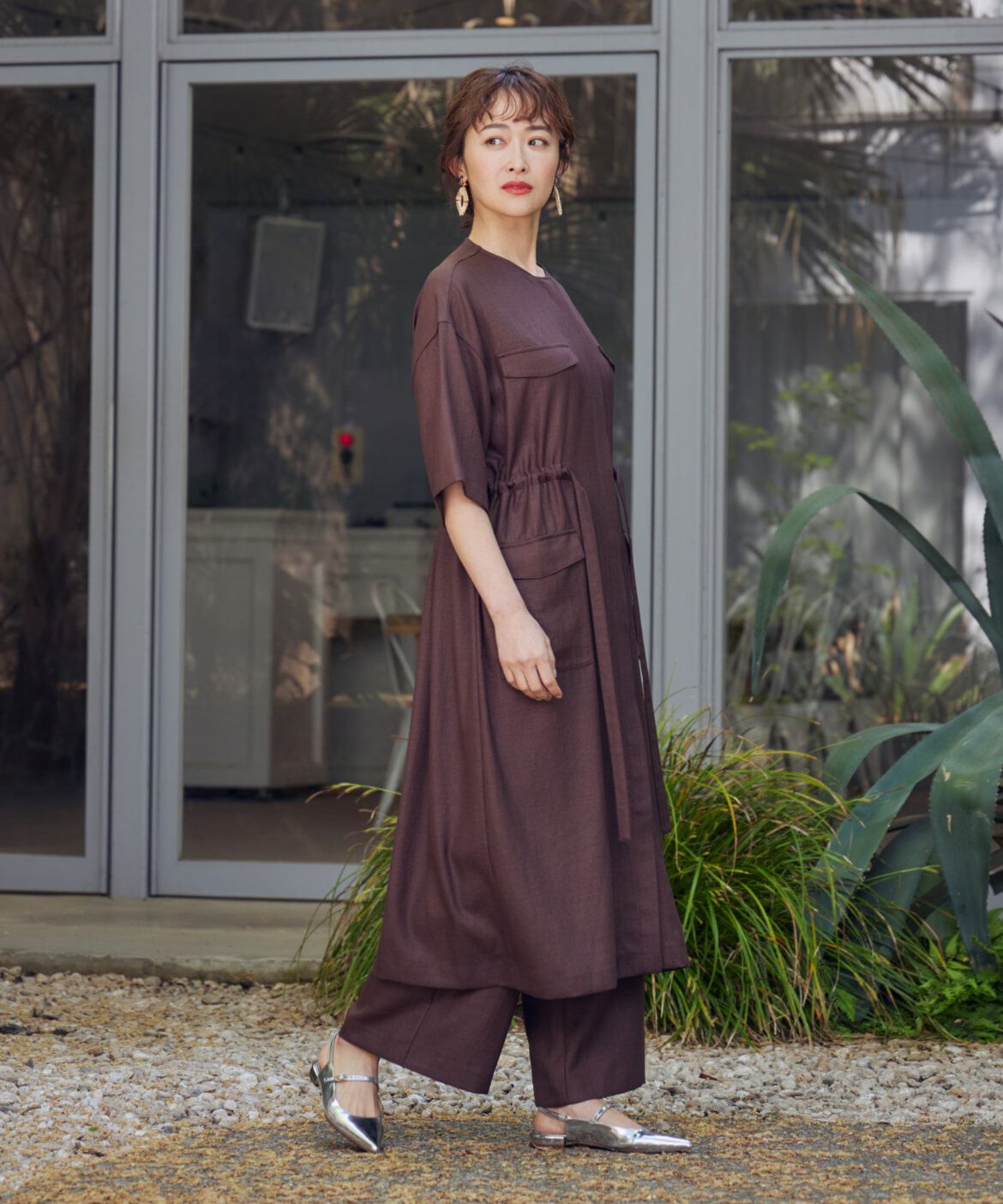 7-IDconcept.「《大きいサイズ》麻調ロングジレワンピース」|ワンピース|