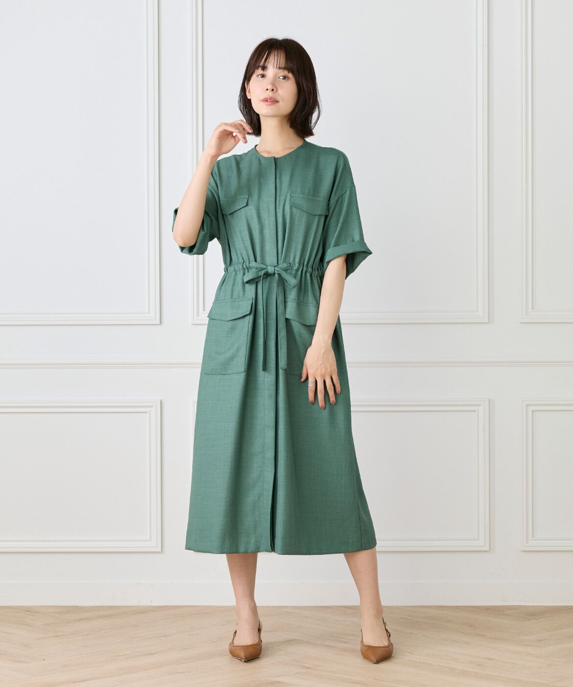 7-IDconcept.「《大きいサイズ》麻調ロングジレワンピース」|ワンピース|