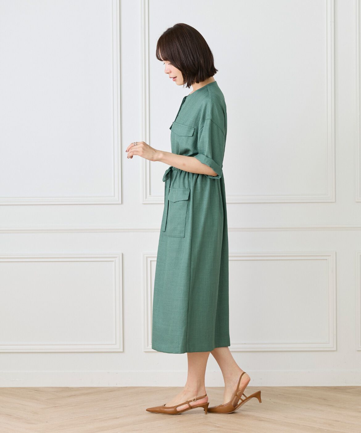 7-IDconcept.「《大きいサイズ》麻調ロングジレワンピース」|ワンピース|