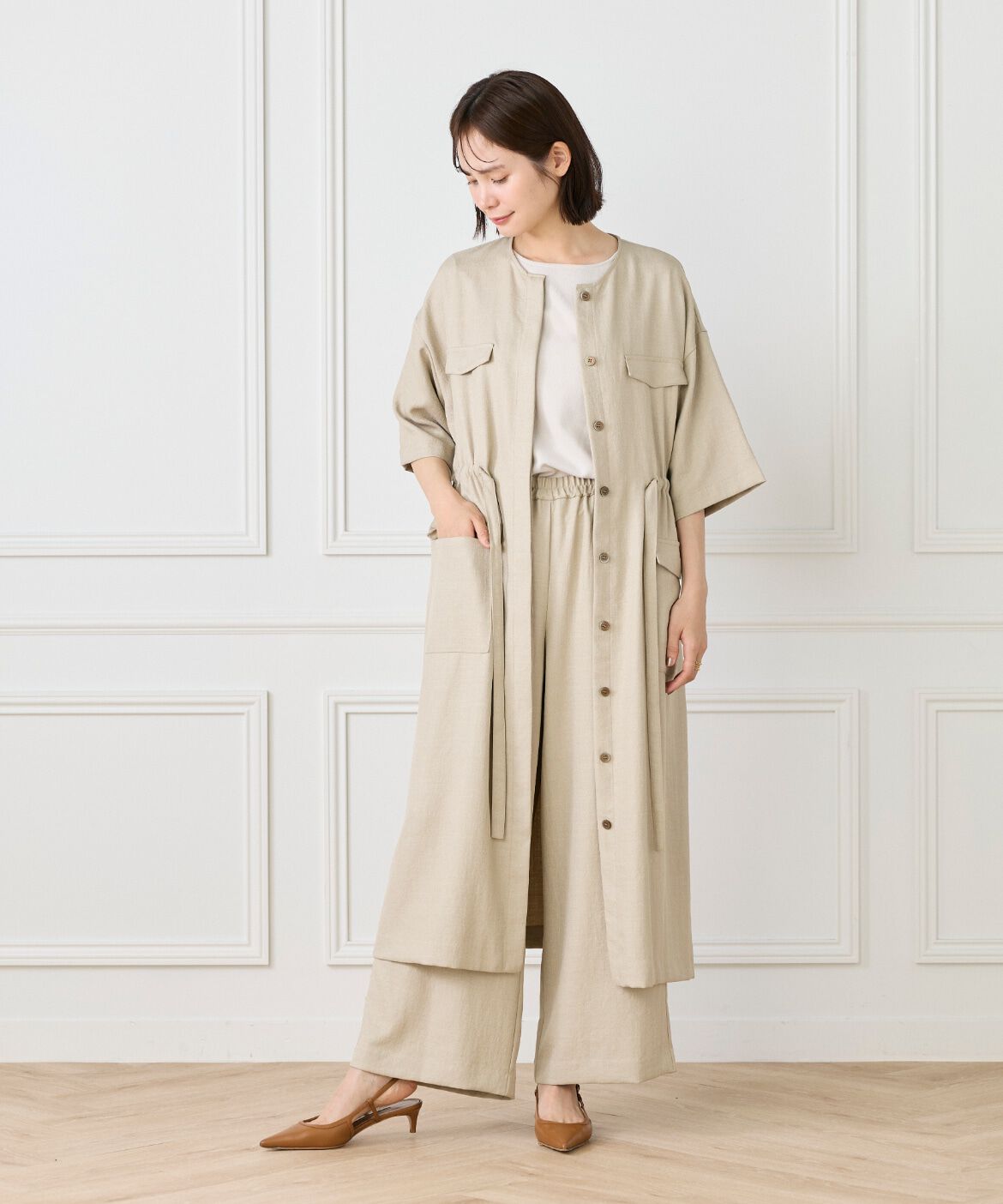 7-IDconcept.「《大きいサイズ》麻調ロングジレワンピース」|ワンピース|