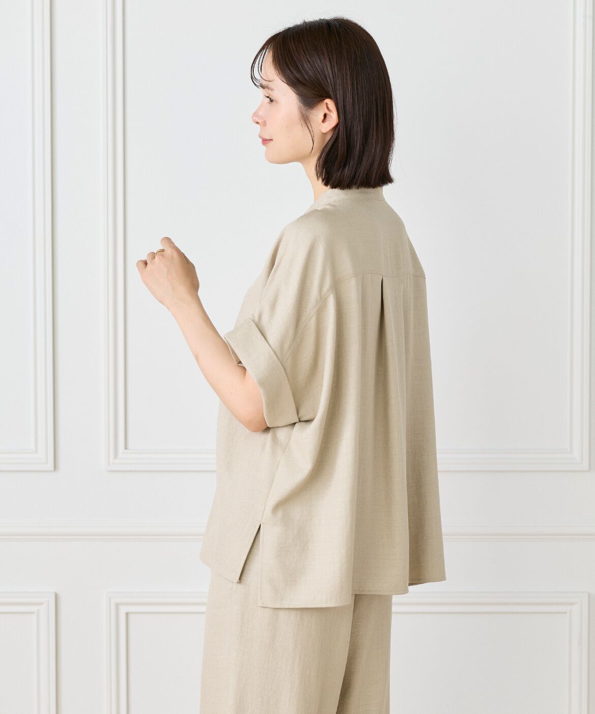 7-IDconcept.「《大きいサイズ》麻調ワイドスリーブブラウス」|シャツ・ブラウス|