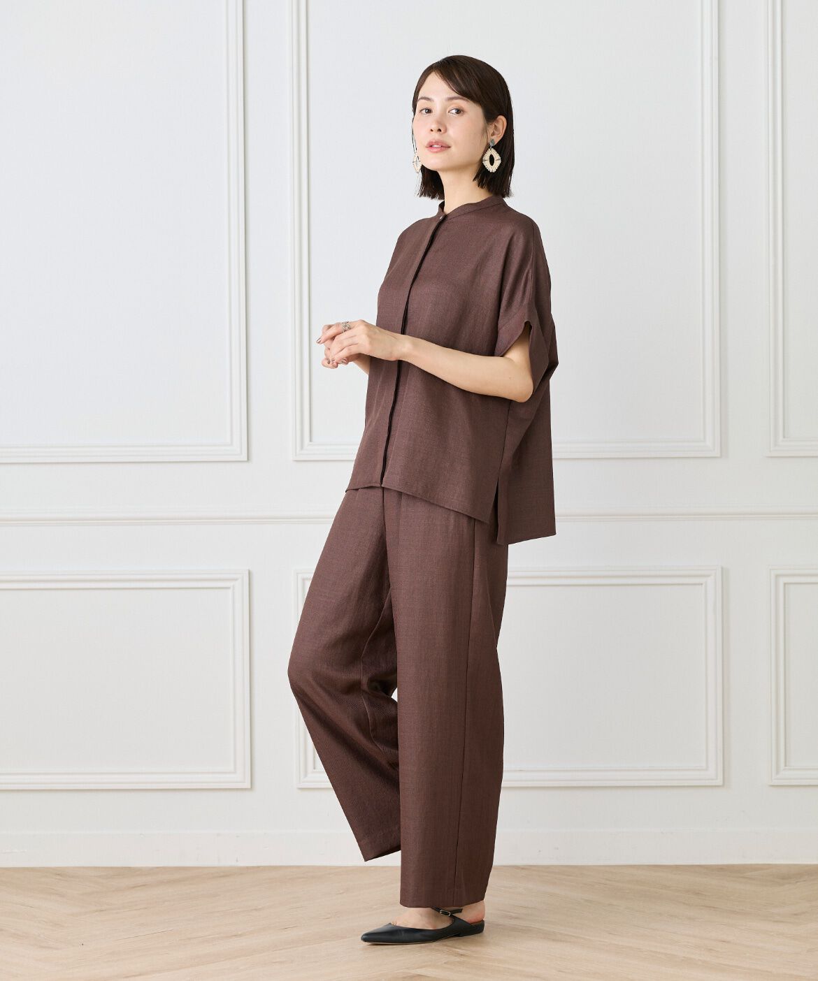 7-IDconcept.「《大きいサイズ》麻調ワイドスリーブブラウス」|シャツ・ブラウス|