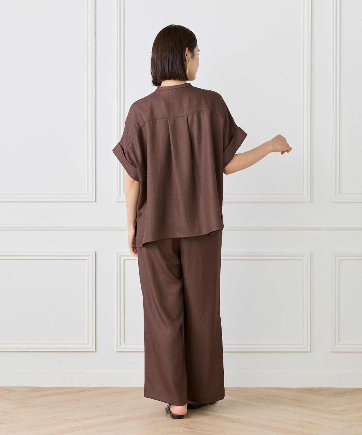 7-IDconcept.「《大きいサイズ》麻調ワイドスリーブブラウス」|シャツ・ブラウス|