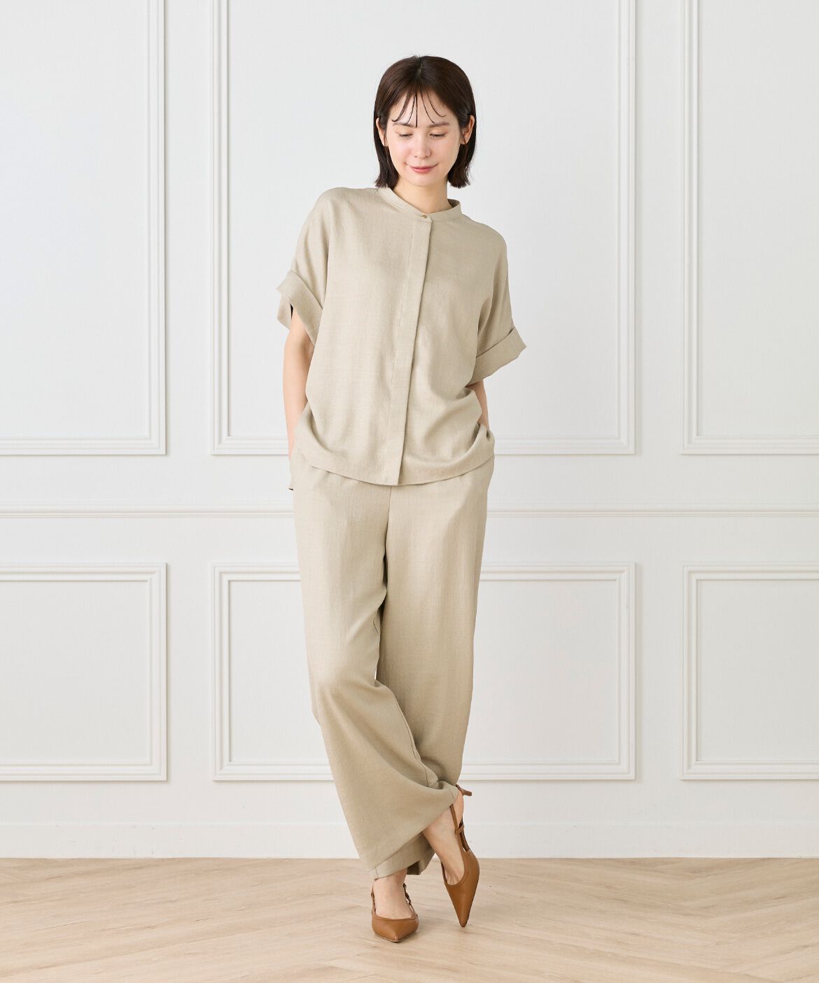 7-IDconcept.「《大きいサイズ》麻調ワイドスリーブブラウス」|シャツ・ブラウス|