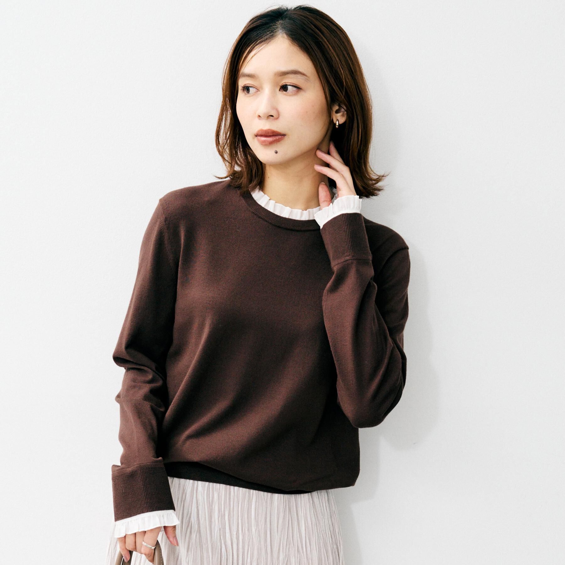 UNTITLED「【フリル取り外し可/きれいめエレガント】フリルシャツレイヤード風ニット」|ニット・セーター|