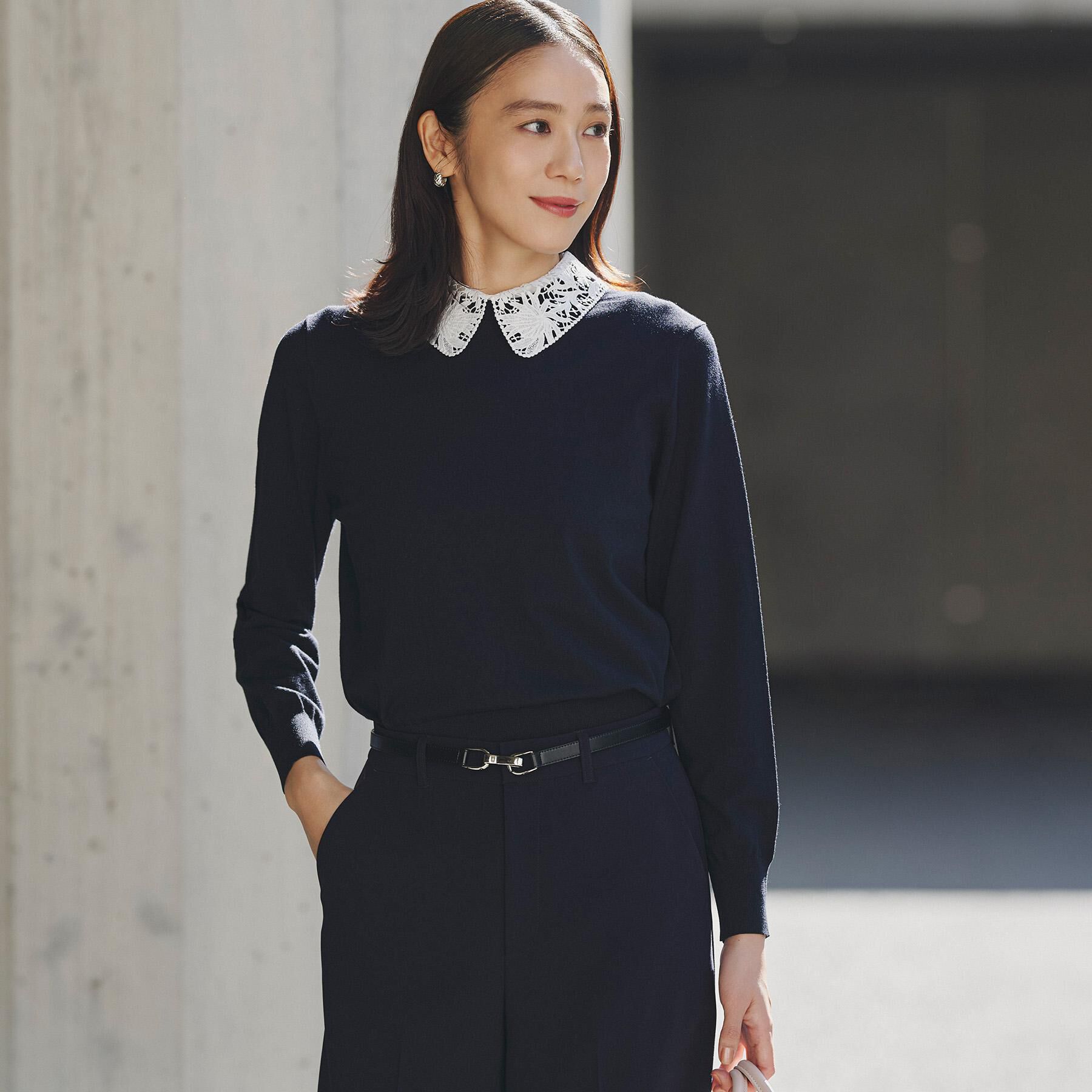 UNTITLED「【洗える/カジュアルフォーマル】2WAYレース襟ニットプルオーバー」|ニット・セーター|